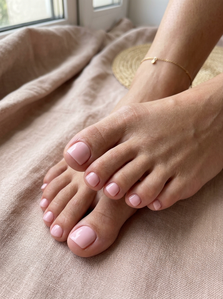 Soft Pink Acryl-Zehennägel mit zart rosigem Finish